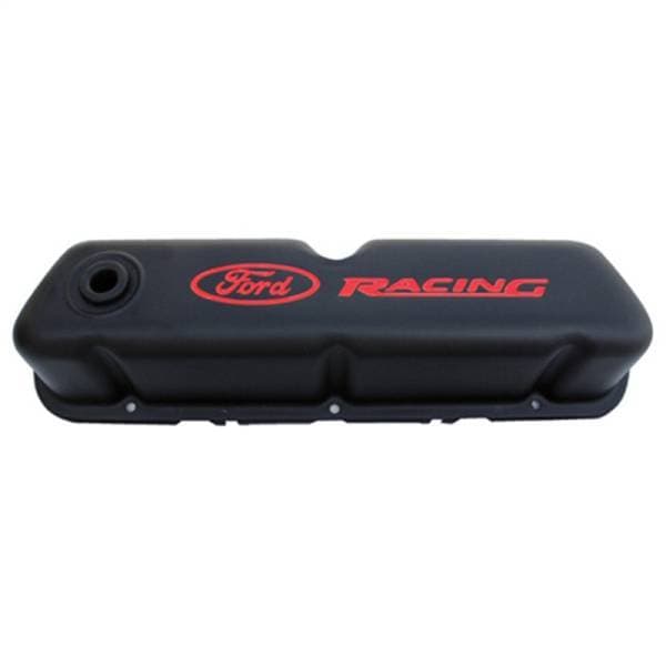 Ford Racing Logo Stamped Steel Black Satin Valve Covers Black Crinkle