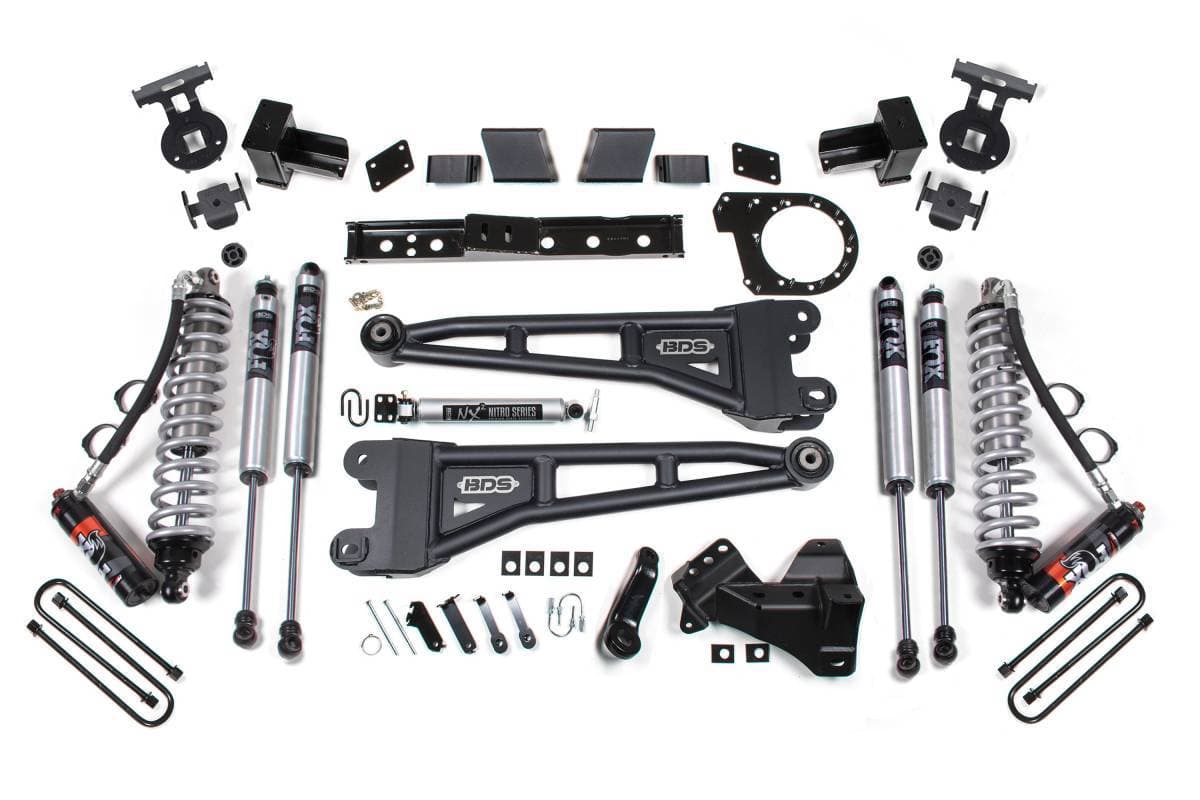 6 Inch 4-Link Lift Kit w/ FOX 2.5 Coil-Over Conversion | Ford F250/F350 Super Duty (2017-2019) 4WD Diesel | 5 In Block 3-Leaf Main | FOX 2.5 Performance Elite Rear | BDS Suspension