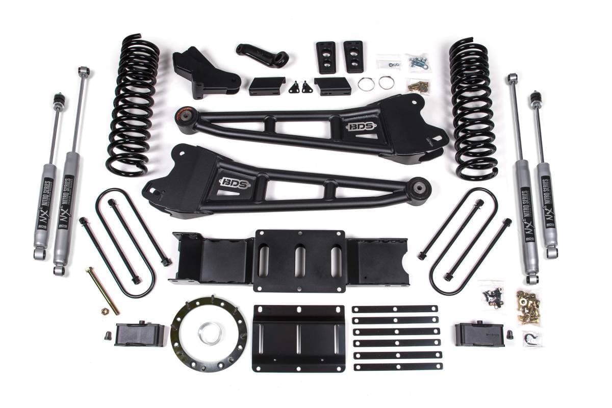 4 Inch Lift Kit w/ Radius Arm | 3 Inch Rear Block | Ram 3500 (2019-2024) 4WD Diesel | w/ Overload | 6-Bolt | FOX 2.5 Performance Elite | BDS Suspension