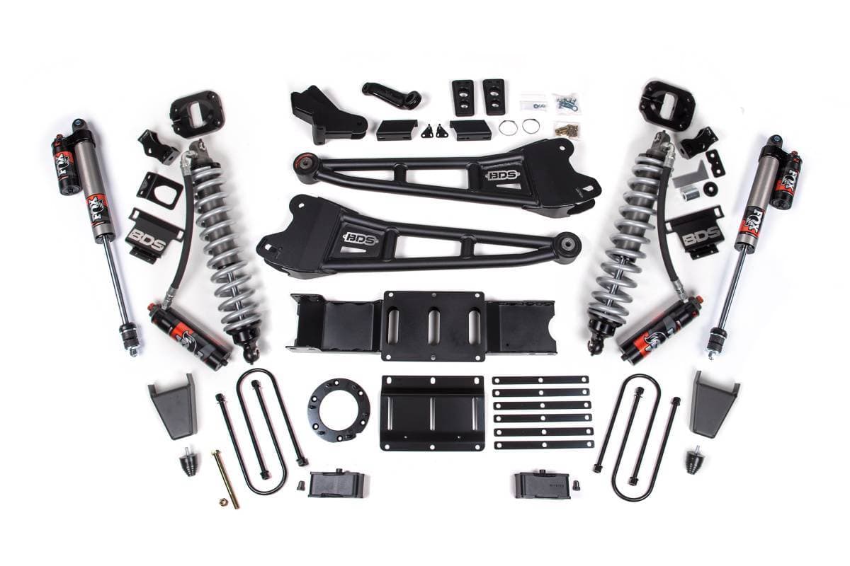 4 Inch Lift Kit w/ Radius Arm | FOX 2.5 Coil-Over Conversion Performance Elite | Ram 3500 (2019-2024) 4WD Diesel | 2" Block w/ Overload | Rubber Bump Stop | 8-Bolt | BDS Suspension