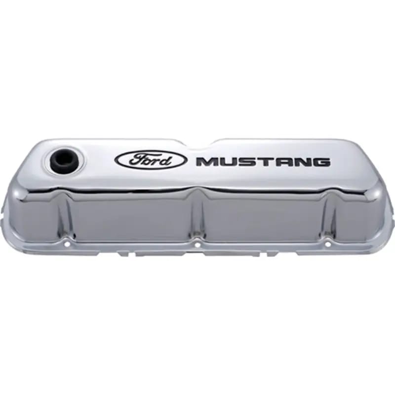 Ford Racing Ford Mustang Logo Stamped Steel Chrome Valve Covers thumbnail 2