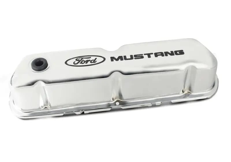 Ford Racing Ford Mustang Logo Stamped Steel Chrome Valve Covers thumbnail 3