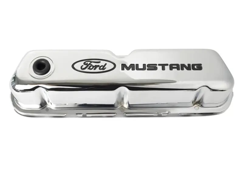 Ford Racing Ford Mustang Logo Stamped Steel Chrome Valve Covers thumbnail 4
