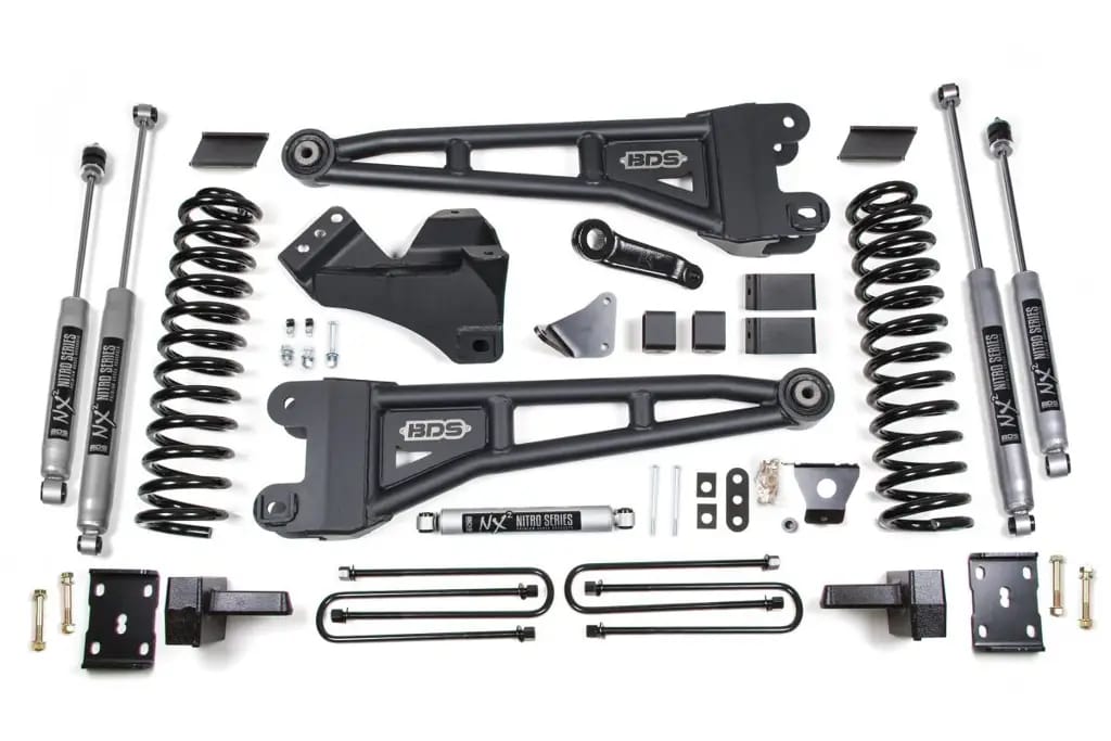 6 Inch Lift Kit w/ Radius Arm | Ford F250/F350 Super Duty (2005-2007) 4WD Diesel | 4 In Block Kit + Add-A-Leaf w/ Overload | FOX 2.0 Performance Series | BDS Suspension