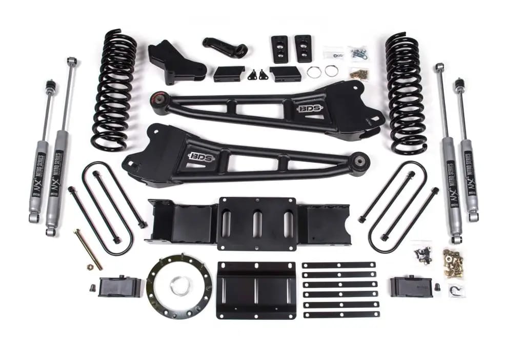 4 Inch Lift Kit w/ Radius Arm | 3 Inch Rear Block | Ram 3500 (2019-2024) 4WD Diesel | w/ Overload | 8-Bolt (Aisin) | FOX 2.5 Performance Elite | BDS Suspension