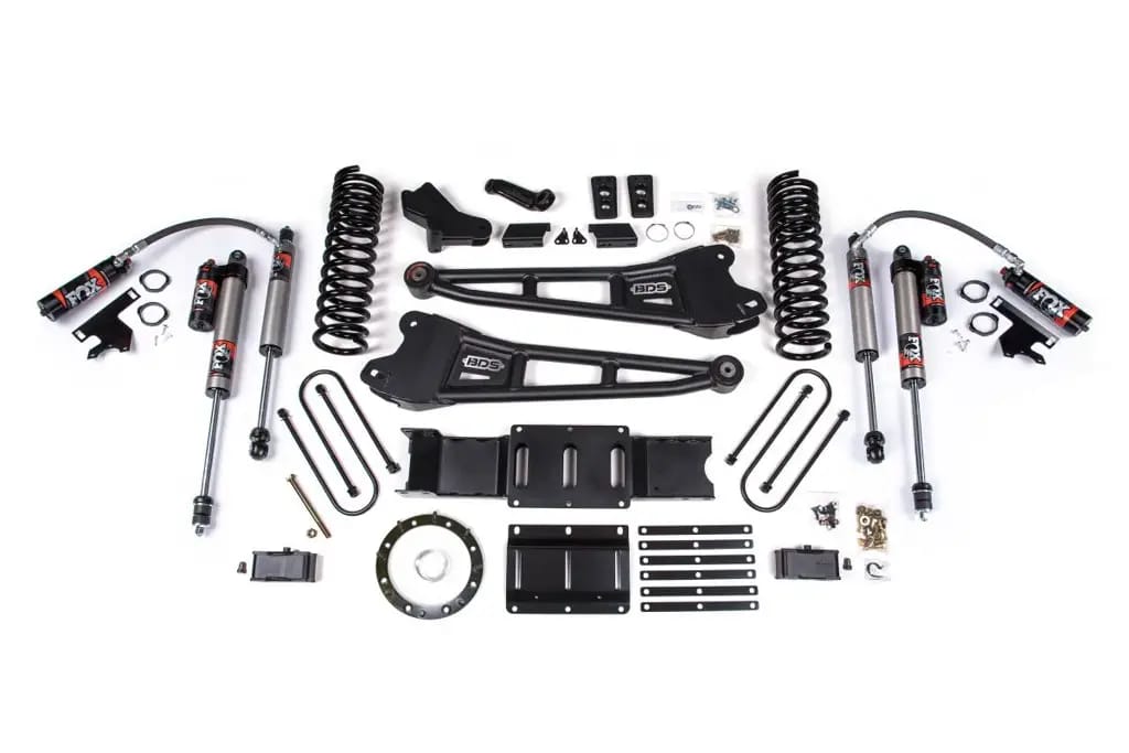 4 Inch Lift Kit w/ Radius Arm | 3 Inch Rear Block | Ram 3500 (2019-2024) 4WD Diesel | w/ Overload | 8-Bolt (Aisin) | FOX 2.5 Performance Elite | BDS Suspension thumbnail 2