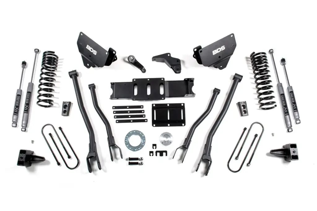 6 Inch Lift Kit w/ 4-Link | Ram 3500 Diesel (2013-2018) 4WD | Leaf Springs | 6-Bolt | NX2 Nitro Series Shocks | BDS Suspension