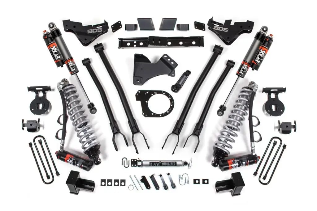 7 Inch 4-Link Lift Kit w/ FOX 2.5 Performance Elite Coilovers | Ford F250/F350 Super Duty (2023-2026) 4WD Diesel | Rear Block Kit | BDS Suspension