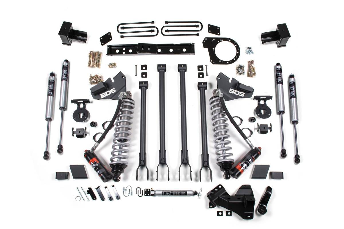 6 Inch Lift Kit w/ 4-Link & FOX 2.5 Coil-Over | Ford F250/F350 Super Duty (2017-2019) 4WD Diesel | Leaf Springs | FOX 2.0 Performance Series Rear | BDS Suspension