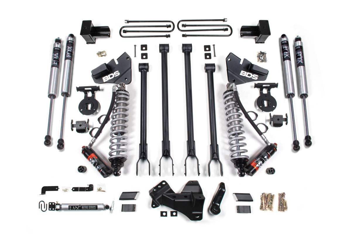 4 Inch Lift Kit w/ 4-Link | FOX 2.5 Coil-Over Conversion | Ford F250/F350 Super Duty (2017-2019) 4WD Diesel | 5" Block 2 & 3 Leaf Main | FOX 2.5 Performance Elite | BDS Suspension