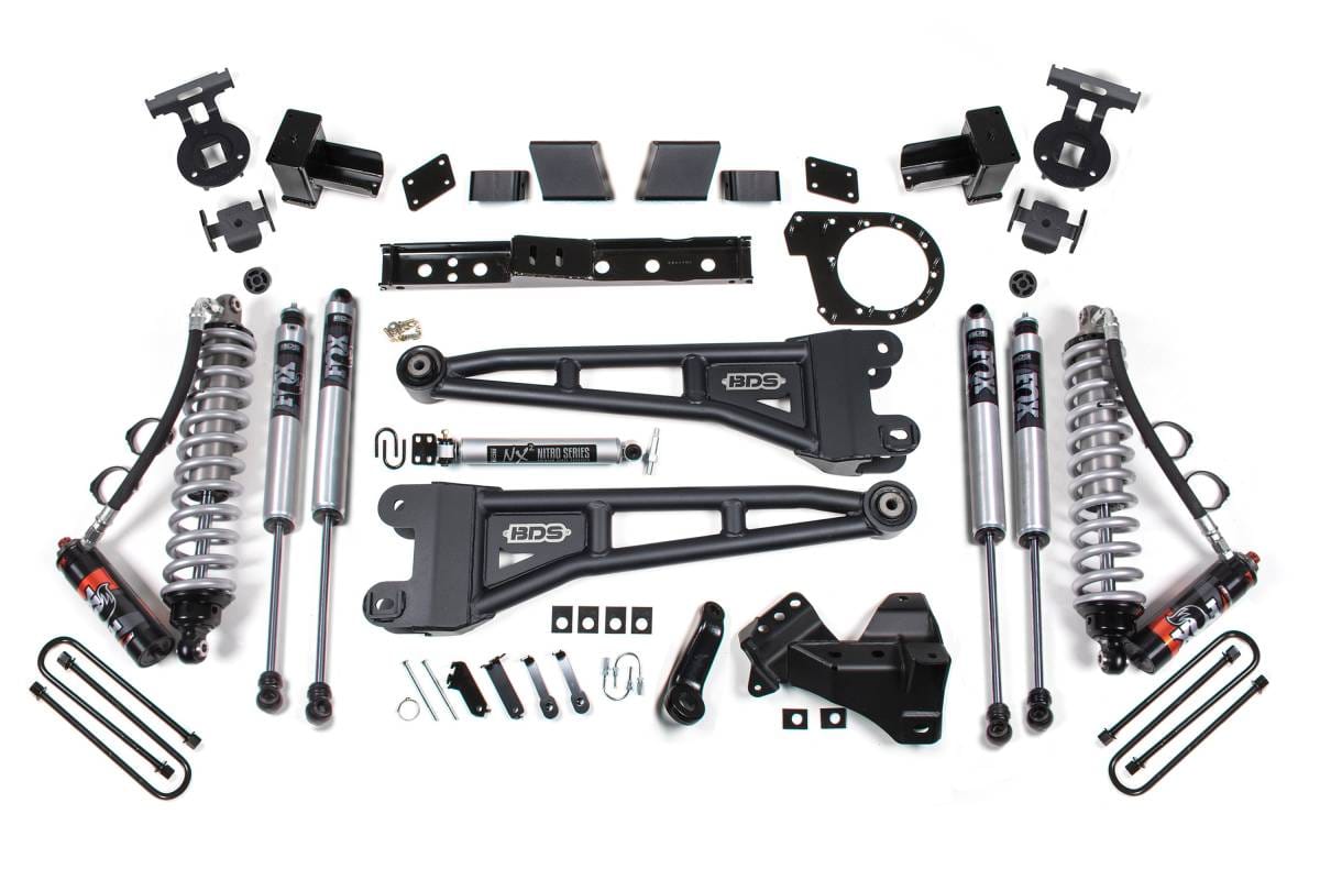 6 Inch 4-Link Lift Kit w/ FOX 2.5 Coil-Over Conversion | Ford F250/F350 Super Duty (2017-2019) 4WD Diesel | 5 In Block 3-Leaf Main | FOX 2.5 Performance Elite Rear | BDS Suspension