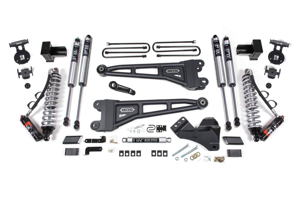 4 Inch Lift Kit w/ Radius Arm | FOX 2.5 PE Coil-Over Conversion | Ford F250/F350 Super Duty (2017-2019) 4WD Diesel | Leaf Springs w/ FOX 2.0 Performance Series Rear | BDS Suspension